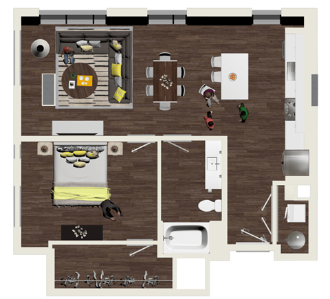 Floor plan for 1 bed, 1 bath